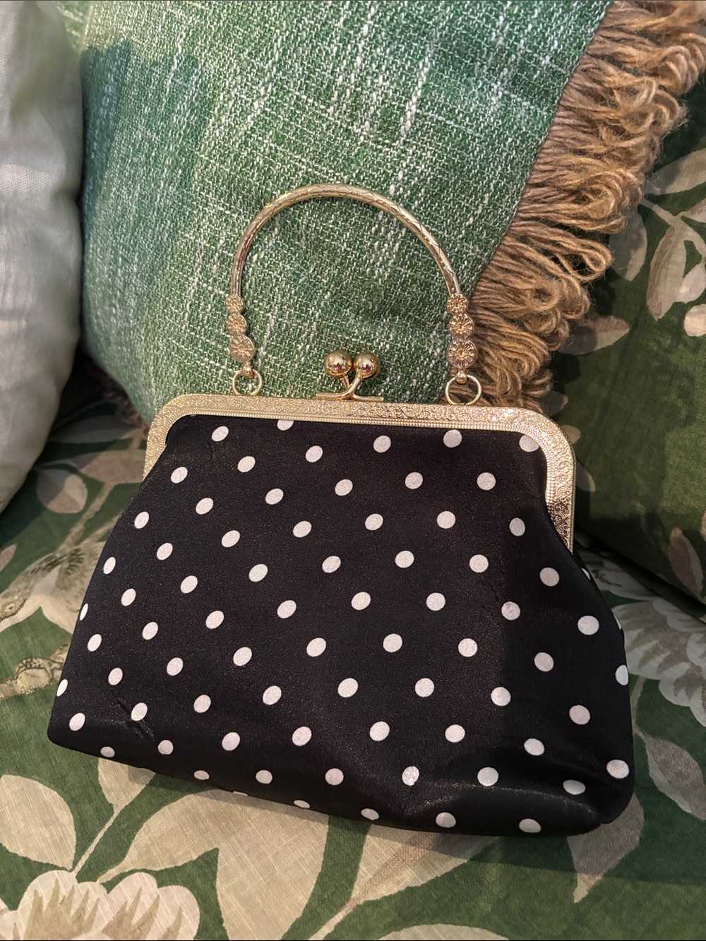 Classic Polka Dot Frame Handbag in Black and White